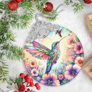 Hummingbird Stained Glass Orament Decoration in Holiday Gift Box, 3"x3.5"
